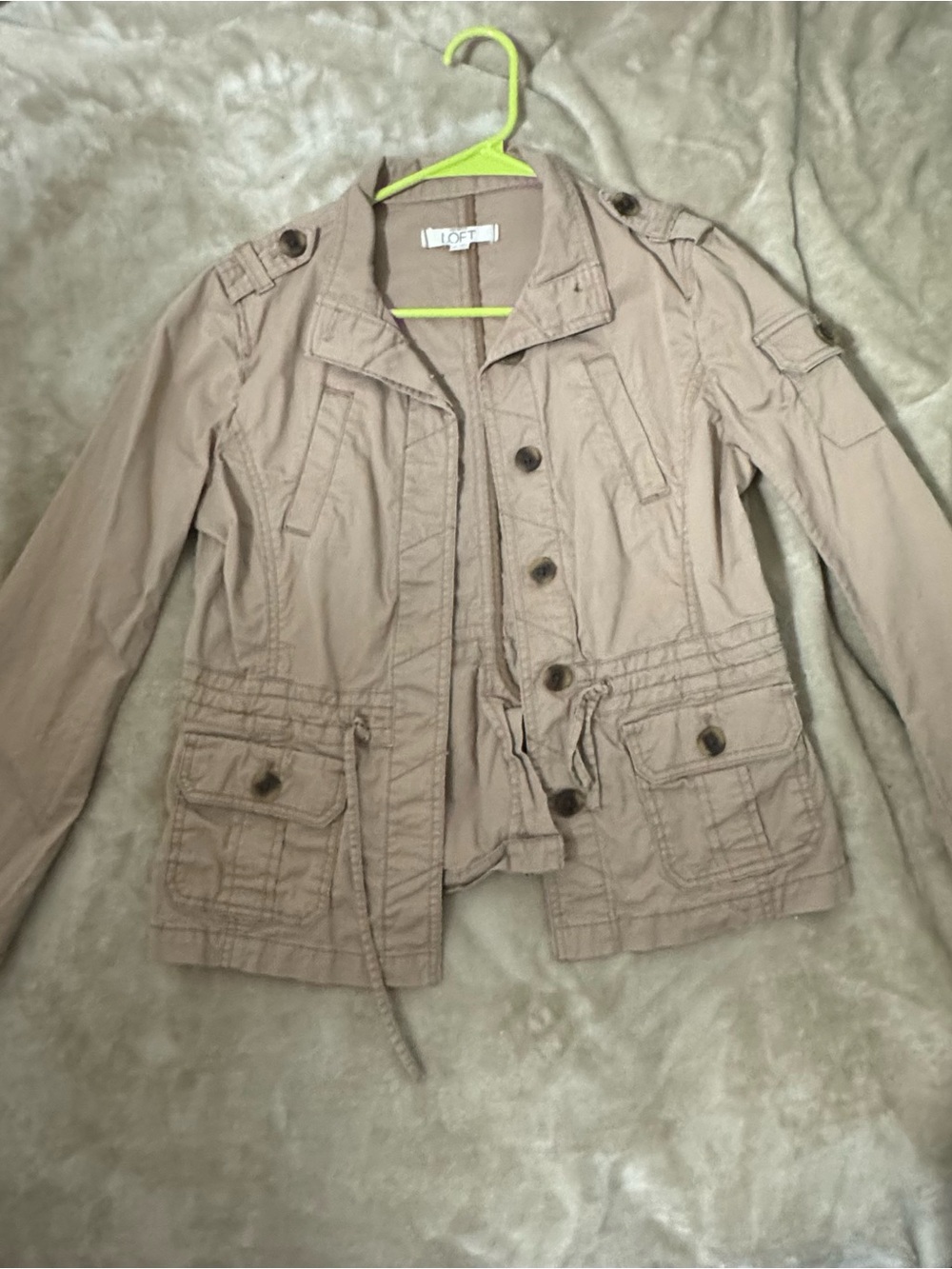 LOFT Light Taupe Utility Jacket with Button Front